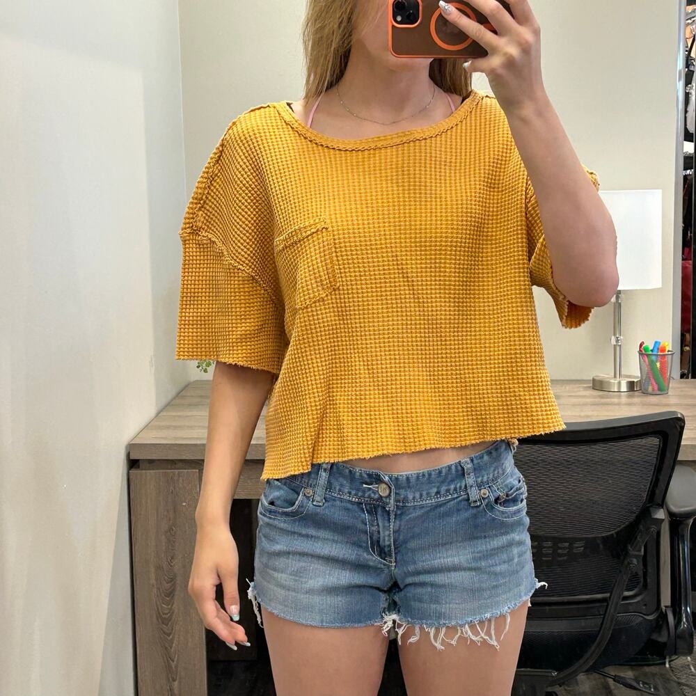 Pilcro Cotton Waffle Top Mustard Size M NWT